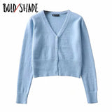 Bold Shade Knitting Casual 90s Vintage Cardigans V-Neck Button Long Sleeve Crop Sweaters Women Fashion Indie Style Clothes