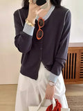 Round-Neck Knitted Cardigan Women Autumn Small Senior Design Sense Color Long-Sleeved Sweater Coat