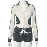 Has K24ST371 Women's Autumn New Sports Style Tight-Up Long-Sleeved Super Shorts Casual