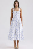 New Summer Sling Dress Fashion Print Hanging Neck Lace