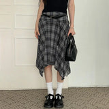Toloer Style Grain Contrast Color Irregular Girl Skirt Retro Low Waist Versatile Show Thin Casual Long Skirt-Outfit