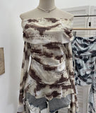 Shot Shoulder Strap Tie Dyed Net Shawl Shirt T-Shirt T-Shirt T-Shirt Design Folded Long-Sleeved T-Shirt