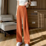 Toloer Leg Pants Women's Pants Down Loose High Waist Khaki Pants Spring And Autumn Suit Narrow Version Straight Leg Casual Floor Pants-Outfit