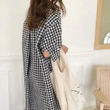 Plaid Shirt Women 2025 Spring And Summer Short-Sleeved Cotton Linen Super Long Over Knee Loose Ocean Gas
