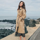 Fashion Brand New Women Trench Coat Long Double-Breasted Belt Blue Khaki Lady Clothes Autumn Spring Outerwear Oversize