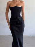 Satin Bandeau Splice Slim Maxi Dress with Corset
