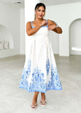 Women's Summer Fashion Printed Wave Dress With Sleeveless Backlace Sling Dress