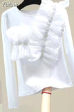 Shirts for Women Ruffles Patcheork Tshirt Fashion Sequins Y2K Tops White Black T-shirts Ropa Mujer Korean Summer