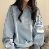 Solid Color Embroidered Logo Pullover Sweatshirt-Outfit