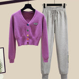 Toloer Summer Fashion Suit Female Net Red New Short Sweater Sweater With Sweatpants Casual Two Sets-Outfit