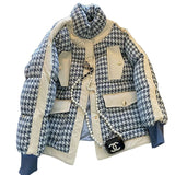 Fashion Small Fragrance Houndstooth Thick Cotton Jacket Women's 2022 Winter New Fashion Patchwork Parka Warm Snow