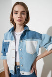 Trendyol With Color Block Denim Jacket Winter Women Coat Clothing Warm Coat New Thick Autumn 2021 Fashion Blue