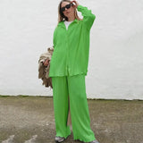 Lady Sexy Suit Two Pieces Outfits Long Sleeve Suit Collar Jacket Coat Casual Wide Leg Trousers Set Suits 2022 Women