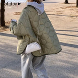 Totatoop Winter Thin Oversize Warm Jacket Coat Parka Women Army Green Pocket Patchwork Loose Streetwear Casual Cotton