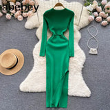 Solid Sexy Sweater Dress 2022 Women O Neck Long Sleeve Maxi Long Dress Autumn Streetwear Knitted Bodycon
