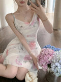 Sexy Dresses Women Floral Printed Swinging Collar French Style Chic Summer Elegant Sweet Dress Ladies Backless Vintage-Outfit