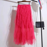 Elastic Black Tulle Skirts Women 2023 Elegant High Waist A Line Casual Faldas Korean Style Pink Y2k Long Pleated