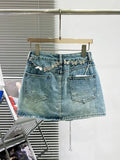 Denim Bow Polka Dot Printed Butterfly Chain Mini Skirt-Outfit