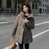 Medium And Long Down Cotton Clothing Female 2024 Winter New Fashion Thick Hat Warm Loose Cotton Coat-Outfit