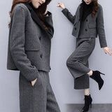 New Women's Clothing Autumn And Winter Two Sets Of Trousers With Trousers With Tyribs, Coat Broad Leg Trousers Casual Fashion Suit Women's