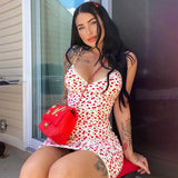 Sexy V-neck Lace Sling Print Temperament Dress-Outfit