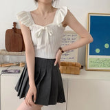 Care Machine Sling Women's Summer New Vest Solid Color Bow Tie With Short Lotus Leaf Tops