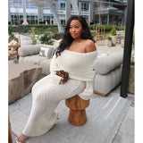 Color Beach Holiday Dress Knitted One-Word Long Dress Hooded Summer Women's Long