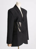 Toloer Coat Female 2024 New French Casual Fish Bone Beam Waist Mesh Stitching Slim Perspective Small Suit Summer-Outfit