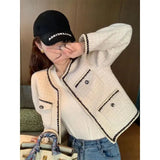 Fashion Tweed Jacket Women Elegant Luxury Round Neck Long Sleeve Short Coat Spring Autumn Vintage Design Chaquetas
