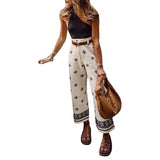 Toloer New Women's Fashion Print Bohemian Beach Vacation High Waist Wide Leg Pants-Outfit