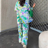 New Women's Street Loose Printed Shirt Long-Sleeved Fashion Casual Suit Women Two