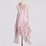 2025 New Fashion Sweet Wind Flowers Hanging Neck Design Sleeveless Irregularity Of The Dress