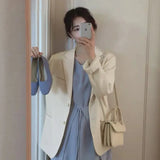 Toloer Jacket Female 2024 Spring And Autumn Net Red New Autumn Dress Korean Version Loose Suit Brown Blazer Jacket Female-Outfit