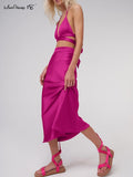 Party Club Ladies Satin Skirts High Waist Women Pink Skirt Spring Summer 2022 A-Line Long Skirt Female High