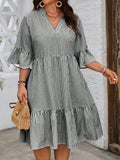 Large-Size Women's V-Neck Horn Sleeve Print