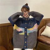 Women Christmas Snowflake Sweater Jackets Korean Loose Lazy Knitted Single Breasted Cardigans Warm Thicken