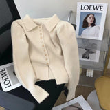 Retro Knitted Cardigan Sweater Jacket Women's 2024 Spring Lean Blouse With A High Sense Of Fitness-Outfit