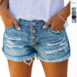 Tide Women Hole Tuxedo Denim Straight Buckle Shorts Women Hot