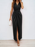 Summer Women's Elegant Kinesy Sleeveless V-Neck Opening And Repair Body Temperament Dress Dress