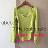 new spring sexy stylish sqaure collar full sleeves knitting pullover sexy slim T-shirt female top