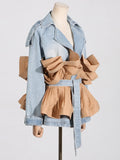 Toloer 2024 The New Lapel Color Flounce Lace Temperament Long Sleeve Senior Sense Denim Work Coat Female-Outfit