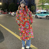Northeast Big Flower Cotton-Padded Jacket Men And Women Long Chinese Wind Peony Flowers Add Thick Cotton Clothes Winter Warm Coat Oversize-Outfit