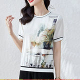 Women's Clothing Summer Short Sleeve O-Neck Floral Screw Thread Printing T-shirt Loose Fashion Casual Elegant Plus Size Tops-Outfit