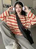 Toloer Collar Striped Long-Sleeved T-Shirt Women's Autumn 2024 New Design Feeling Loose Show Thin Casual Students Slit