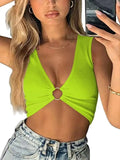 New Waist V-Neck Multi-Color Sexy Hoop Buckle Chest Circle Small Vest Top-Outfit