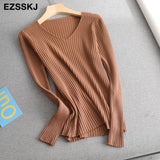 2022 basic v-neck solid autumn winter Sweater Pullover Women Female Knitted sweater slim long sleeve badycon sweater
