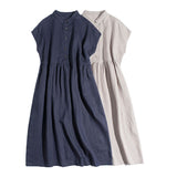 Literary And Art Small Collar Falling Shoulder Sleeve Shirt Skirt Short Sleeve Casual Dress Sleeveless