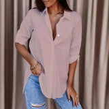 Explosion Autumn Simple Long Sleeve V-Neck Button Lady Shirt Shirt