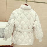 Korean Chic Autumn And Winter French Gentle Standing Collar Wave Embossed Design With Waist Long Sleeve Padded Coat Female-Outfit