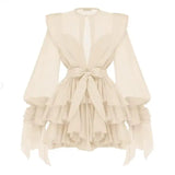 Leaf Lantern Sleeve Dress Women 2025 Summer New Temperament Elegant Simple Casual Fashion Beach